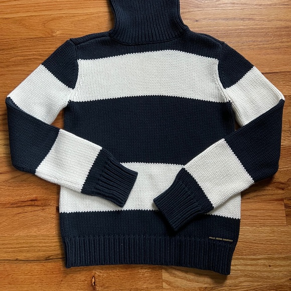 VTG. Ralph Lauren navy blue/white Polo Jeans 100% cotton turtleneck women’s XS-S - Picture 2 of 8